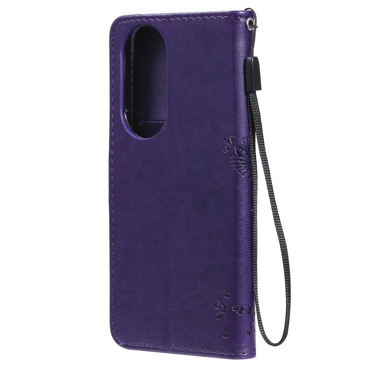 For Huawei P50 Tree & Cat Pattern Pressed Printing Horizontal Flip PU Leather Case with Holder & Card Slots & Wallet & Lanyard