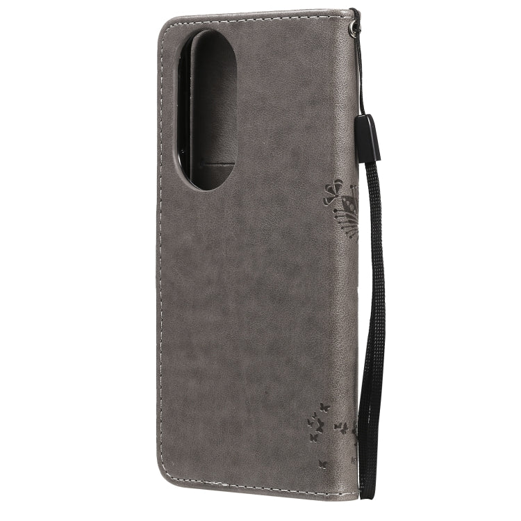 For Huawei P50 Tree & Cat Pattern Pressed Printing Horizontal Flip PU Leather Case with Holder & Card Slots & Wallet & Lanyard