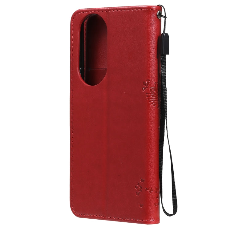 For Huawei P50 Tree & Cat Pattern Pressed Printing Horizontal Flip PU Leather Case with Holder & Card Slots & Wallet & Lanyard