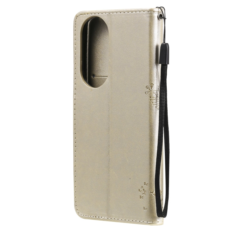 For Huawei P50 Tree & Cat Pattern Pressed Printing Horizontal Flip PU Leather Case with Holder & Card Slots & Wallet & Lanyard
