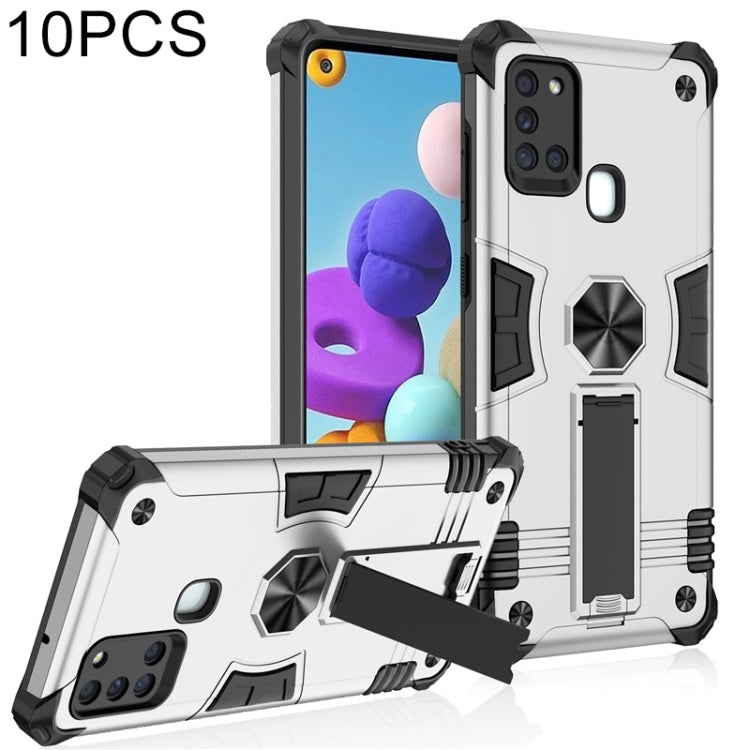 For Samsung Galaxy A21s 10 PCS Shockproof TPU + PC Protective Case with Invisible Holder