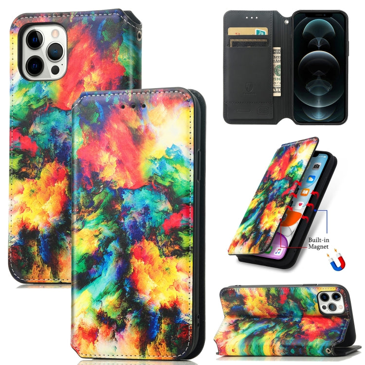 For iPhone 12 / 12 Pro Colored Drawing Magnetic Horizontal Flip PU Leather Case with Holder & Card Slots & Wallet
