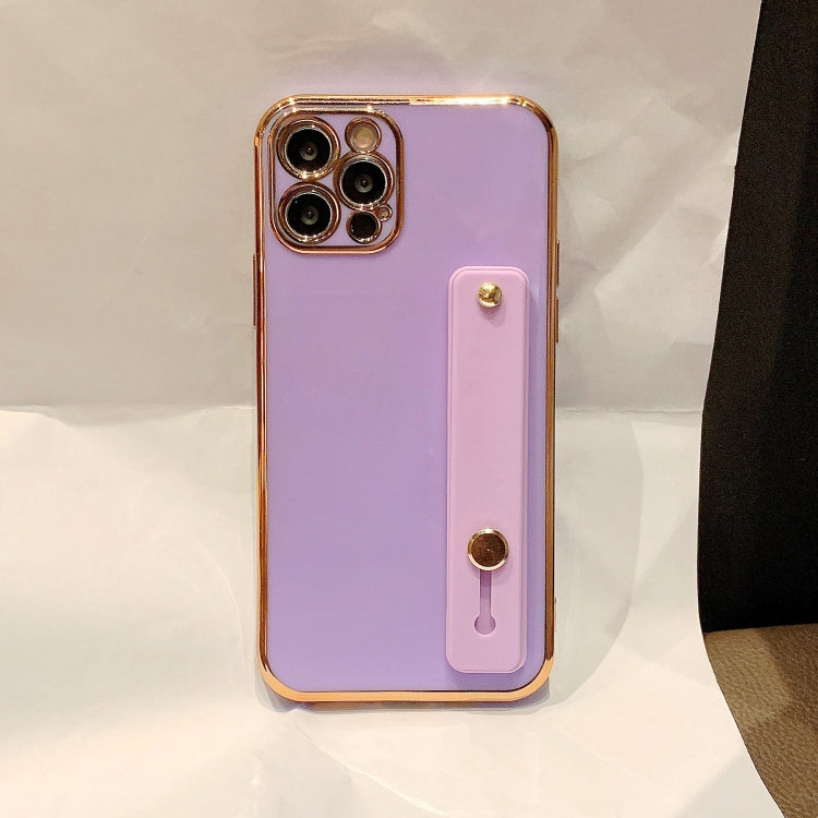 For iPhone 11 6D Pure Color Plating Protective Case with Wristband & Holder