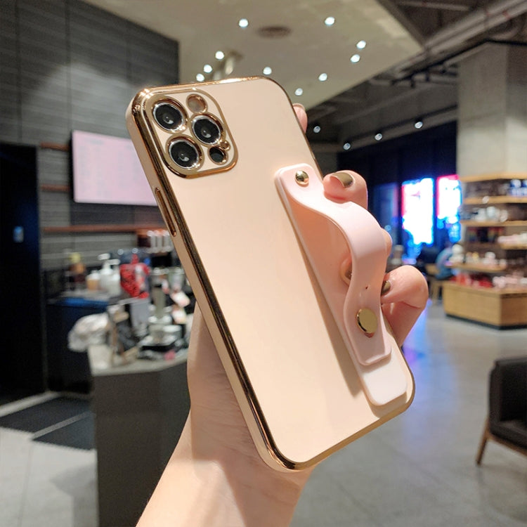For iPhone 11 6D Pure Color Plating Protective Case with Wristband & Holder