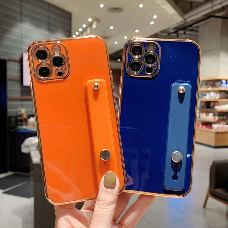 For iPhone 11 6D Pure Color Plating Protective Case with Wristband & Holder