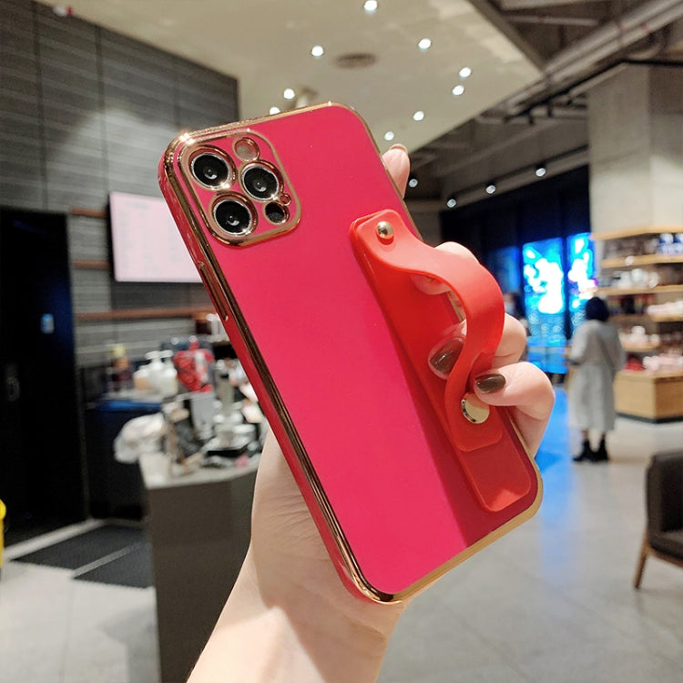 For iPhone 11 Pro 6D Pure Color Plating Protective Case with Wristband & Holder