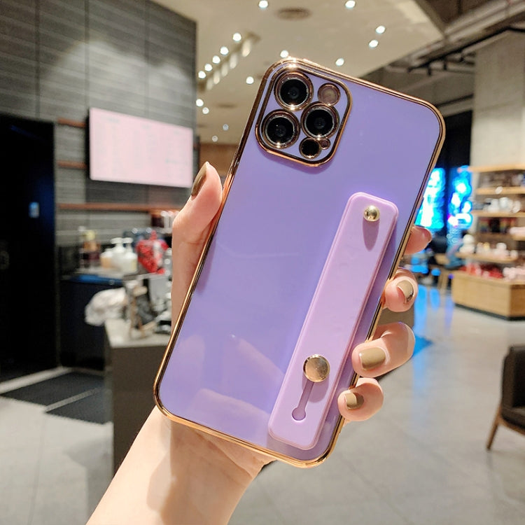 For iPhone 11 Pro Max 6D Pure Color Plating Protective Case with Wristband & Holder