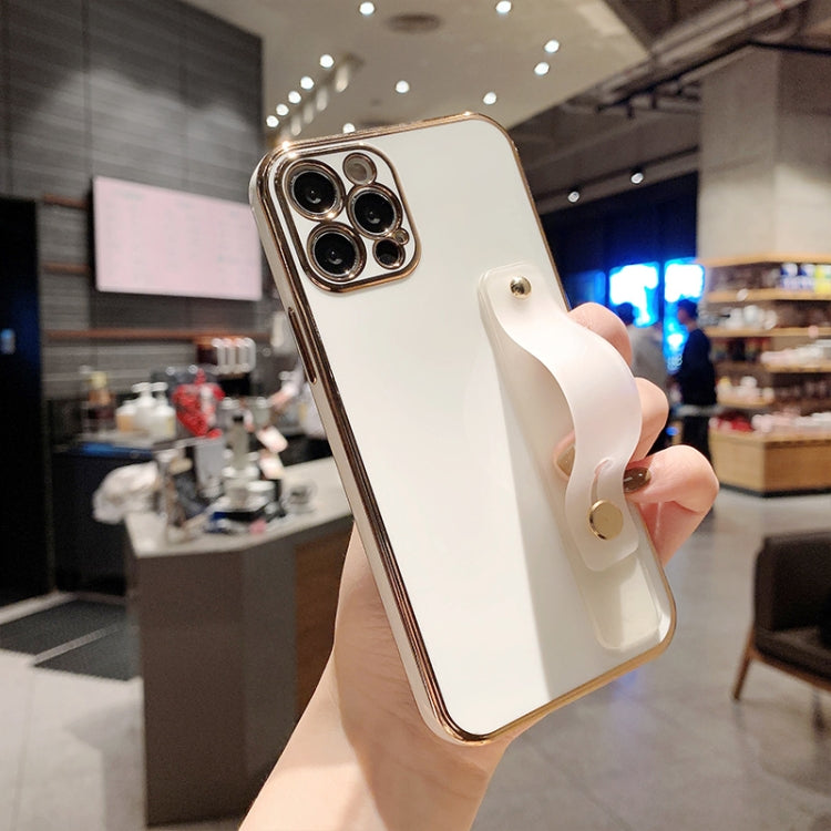 For iPhone 11 Pro Max 6D Pure Color Plating Protective Case with Wristband & Holder