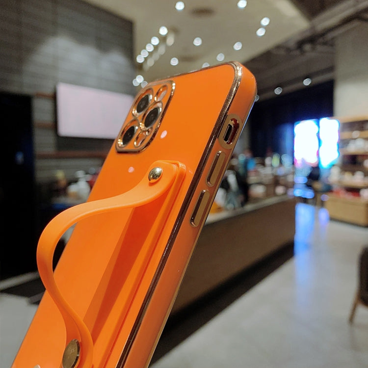 For iPhone 11 Pro Max 6D Pure Color Plating Protective Case with Wristband & Holder