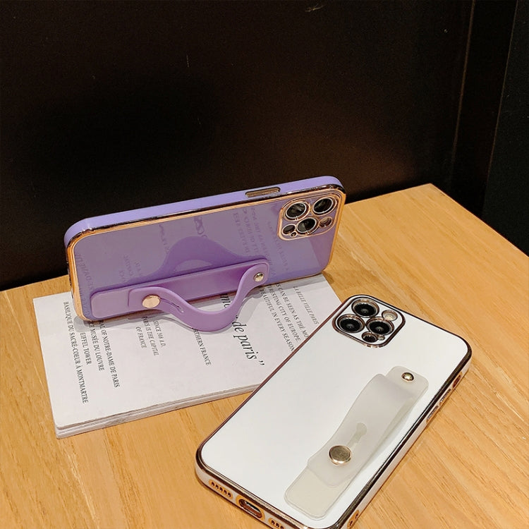 For iPhone 12 Pro 6D Pure Color Plating Protective Case with Wristband & Holder