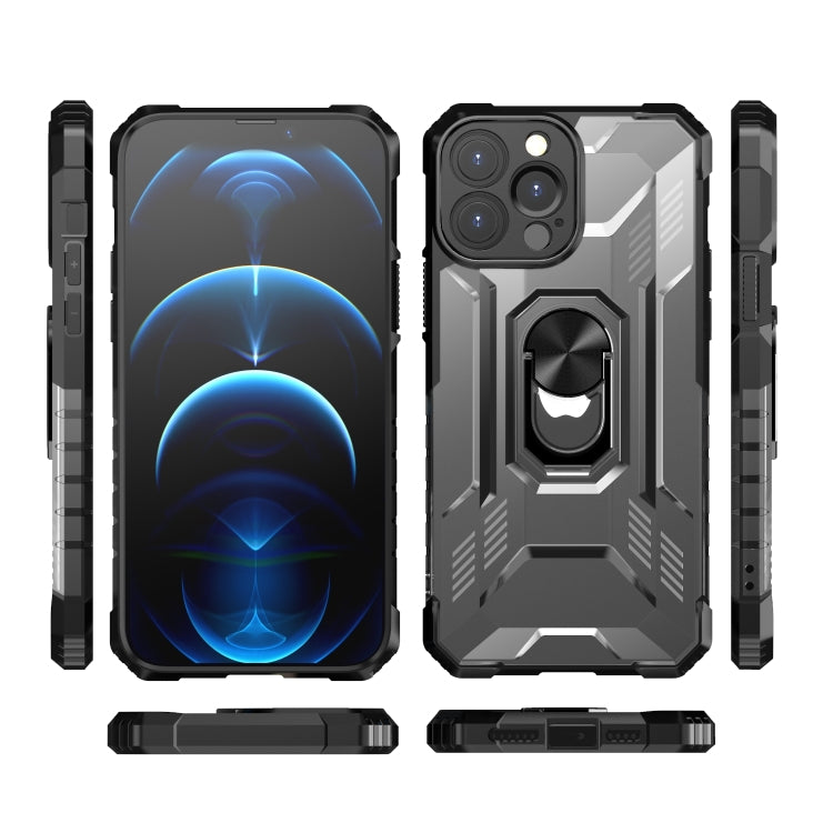 For iPhone 13 Pro Max PC + TPU Shockproof Protective Case with Metal Ring Holder