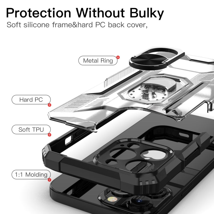 For iPhone 13 Pro Max PC + TPU Shockproof Protective Case with Metal Ring Holder