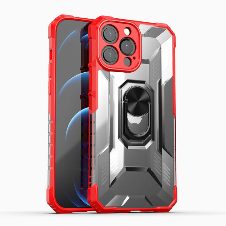 For iPhone 13 Pro Max PC + TPU Shockproof Protective Case with Metal Ring Holder