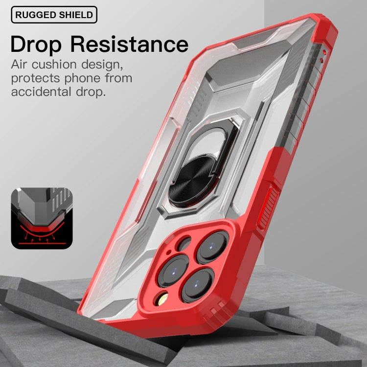 For iPhone 13 Pro Max PC + TPU Shockproof Protective Case with Metal Ring Holder