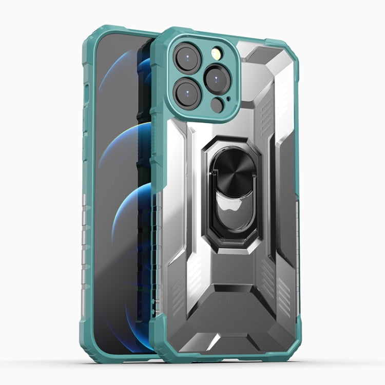 For iPhone 13 Pro Max PC + TPU Shockproof Protective Case with Metal Ring Holder