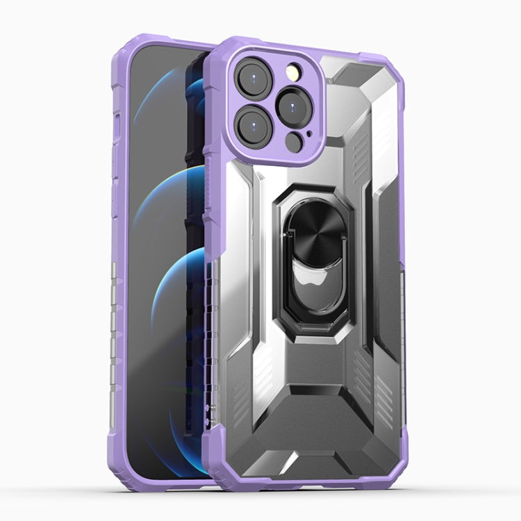 For iPhone 13 Pro Max PC + TPU Shockproof Protective Case with Metal Ring Holder