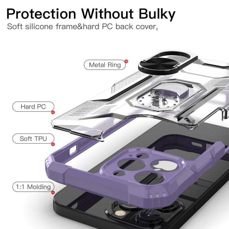 For iPhone 13 Pro Max PC + TPU Shockproof Protective Case with Metal Ring Holder