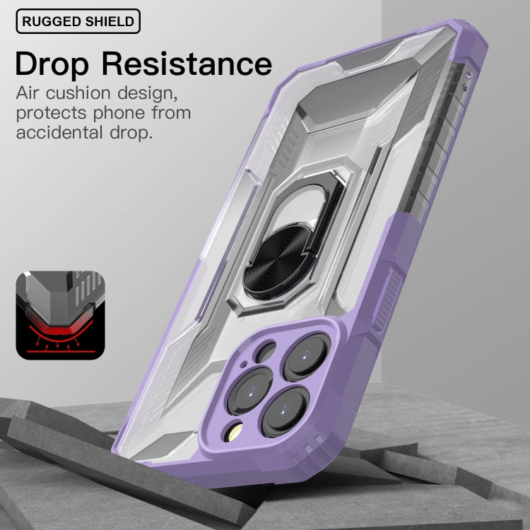 For iPhone 13 Pro Max PC + TPU Shockproof Protective Case with Metal Ring Holder