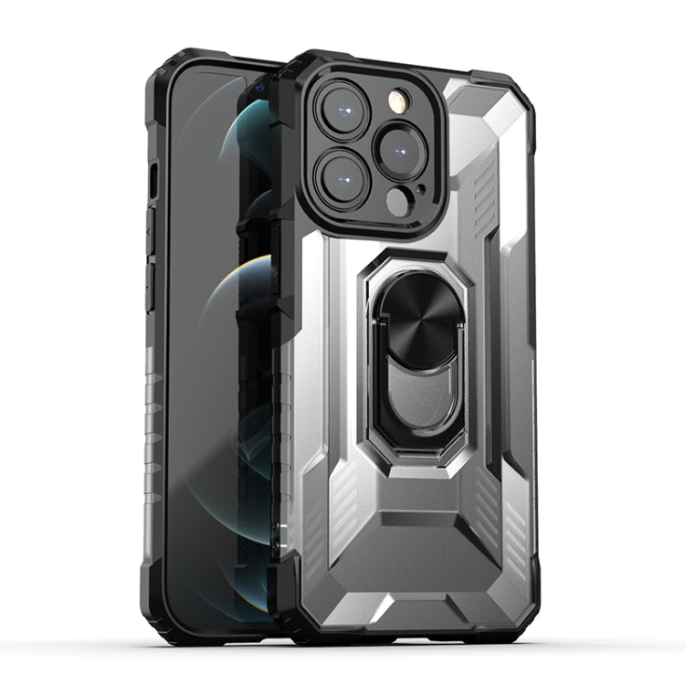 For iPhone 13 Pro PC + TPU Shockproof Protective Case with Metal Ring Holder