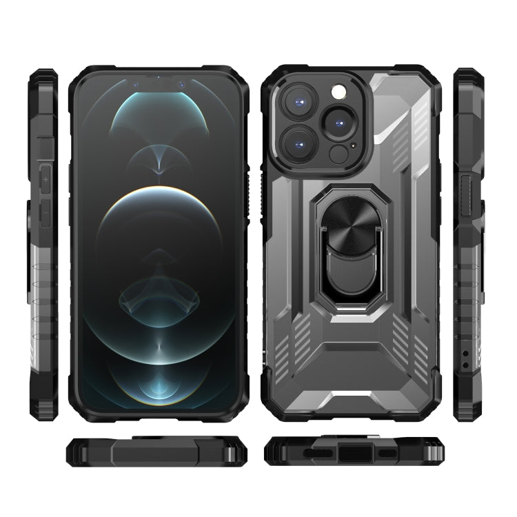 For iPhone 13 Pro PC + TPU Shockproof Protective Case with Metal Ring Holder