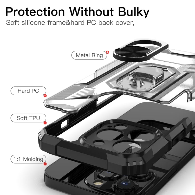 For iPhone 13 Pro PC + TPU Shockproof Protective Case with Metal Ring Holder