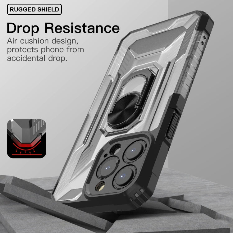For iPhone 13 Pro PC + TPU Shockproof Protective Case with Metal Ring Holder