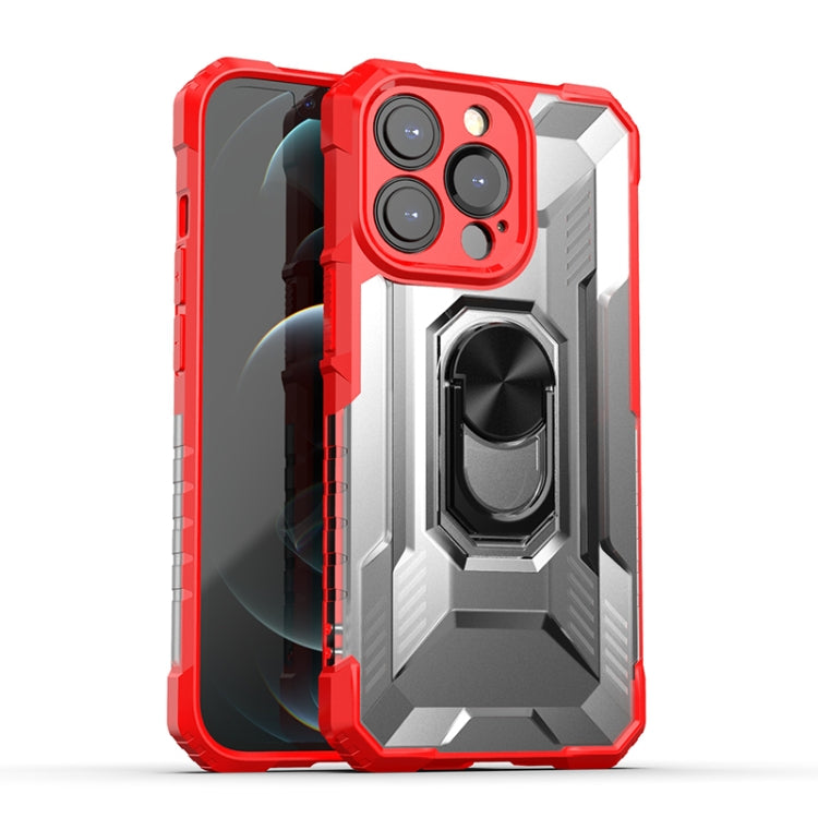For iPhone 13 Pro PC + TPU Shockproof Protective Case with Metal Ring Holder