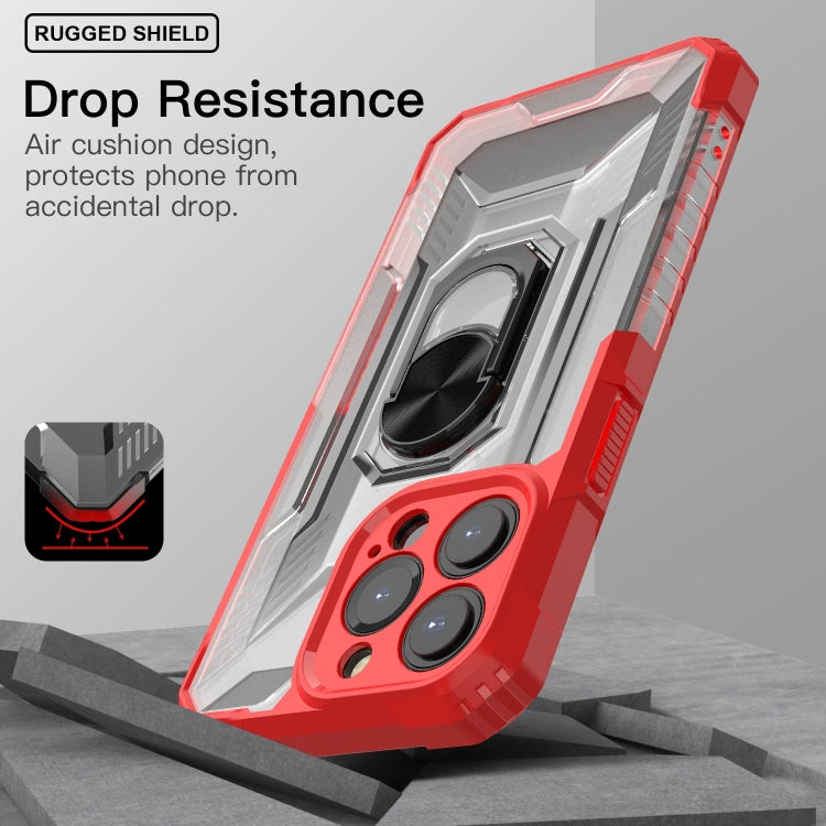 For iPhone 13 Pro PC + TPU Shockproof Protective Case with Metal Ring Holder