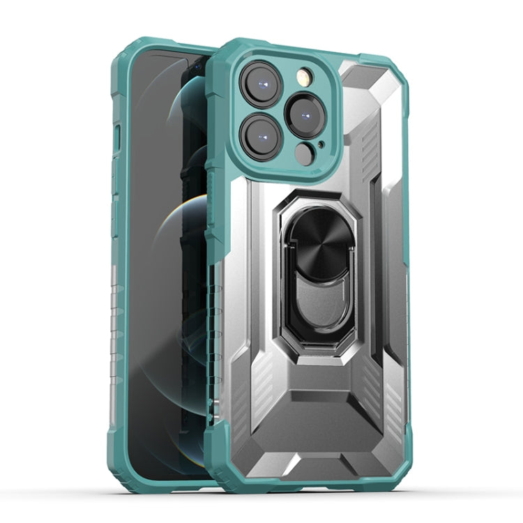 For iPhone 13 Pro PC + TPU Shockproof Protective Case with Metal Ring Holder