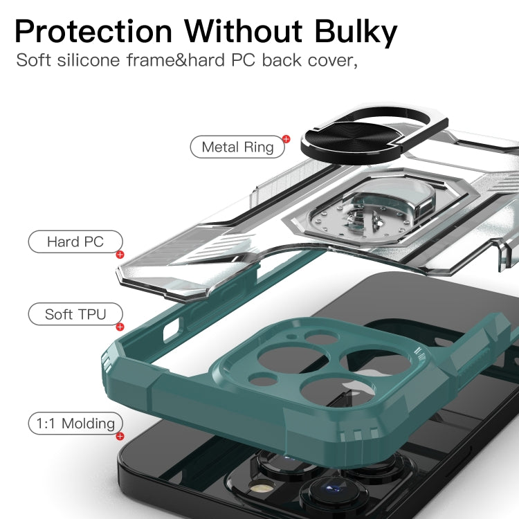 For iPhone 13 Pro PC + TPU Shockproof Protective Case with Metal Ring Holder