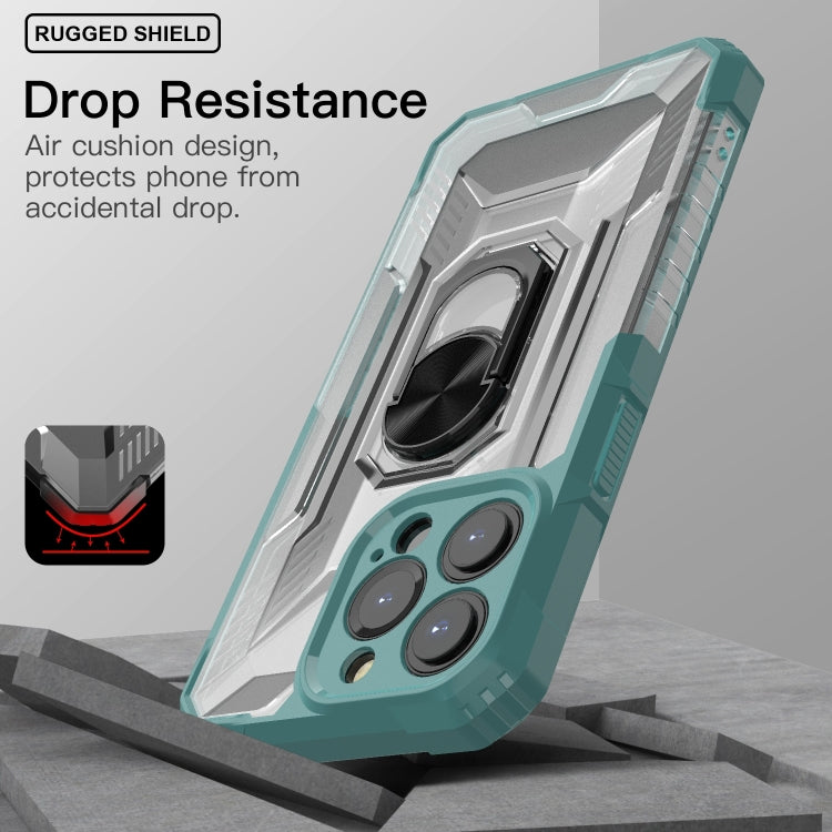 For iPhone 13 Pro PC + TPU Shockproof Protective Case with Metal Ring Holder