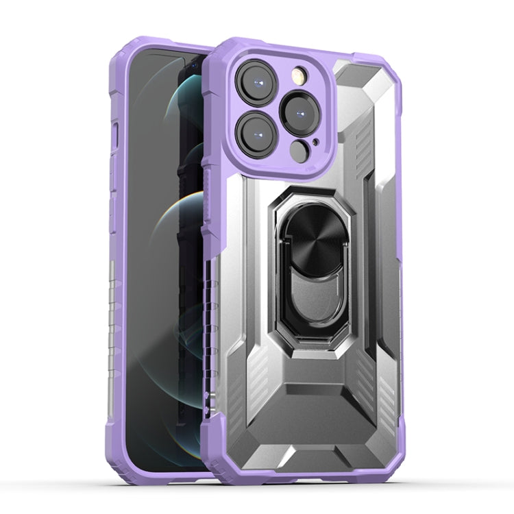 For iPhone 13 Pro PC + TPU Shockproof Protective Case with Metal Ring Holder
