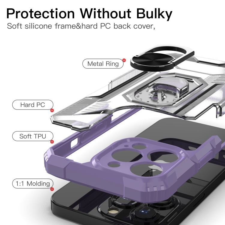 For iPhone 13 Pro PC + TPU Shockproof Protective Case with Metal Ring Holder