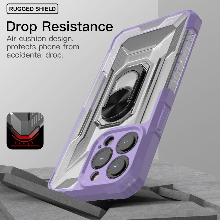 For iPhone 13 Pro PC + TPU Shockproof Protective Case with Metal Ring Holder