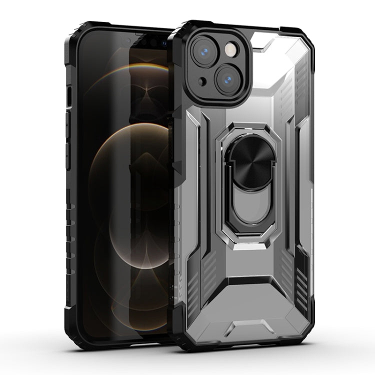 For iPhone 13 PC + TPU Shockproof Protective Case with Metal Ring Holder