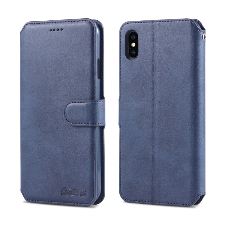 For iPhone X / XS AZNS Calf Texture Magnetic Horizontal Flip PU Leather Case with Holder & Card Slots & Photo Frame