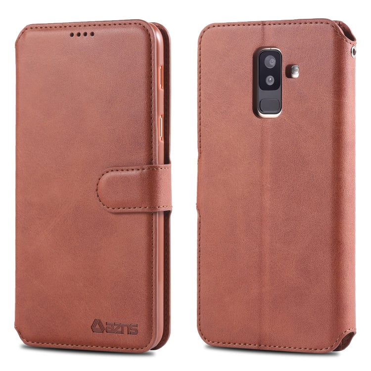 For Galaxy A6  Plus 2018 AZNS Calf Texture Magnetic Horizontal Flip PU Leather Case with Holder & Card Slots & Photo Frame