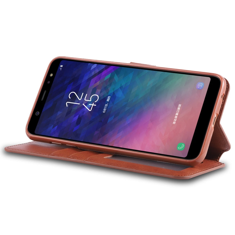 For Galaxy A6  Plus 2018 AZNS Calf Texture Magnetic Horizontal Flip PU Leather Case with Holder & Card Slots & Photo Frame