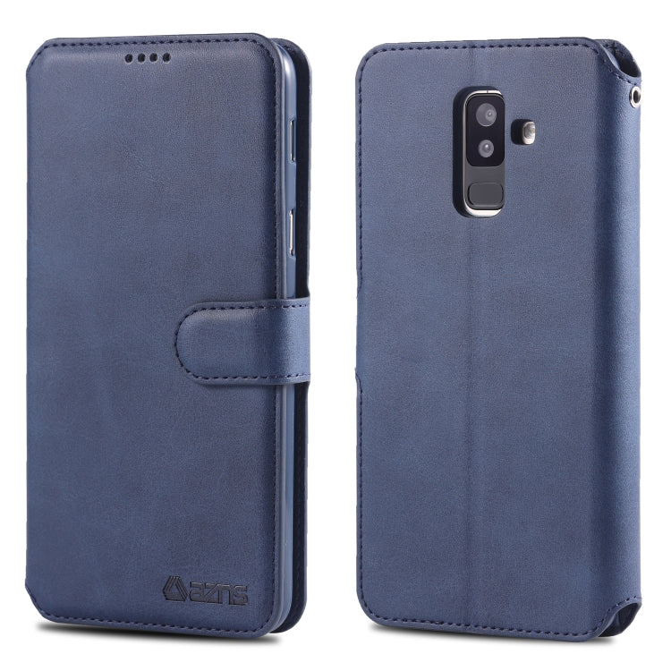 For Galaxy A6  Plus 2018 AZNS Calf Texture Magnetic Horizontal Flip PU Leather Case with Holder & Card Slots & Photo Frame