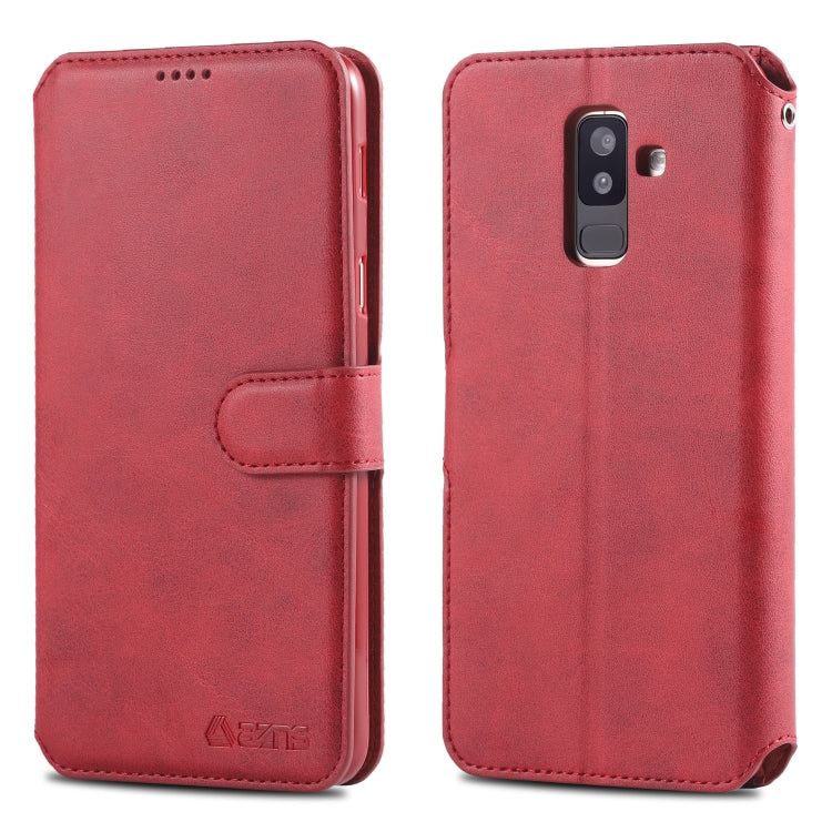 For Galaxy A6  Plus 2018 AZNS Calf Texture Magnetic Horizontal Flip PU Leather Case with Holder & Card Slots & Photo Frame