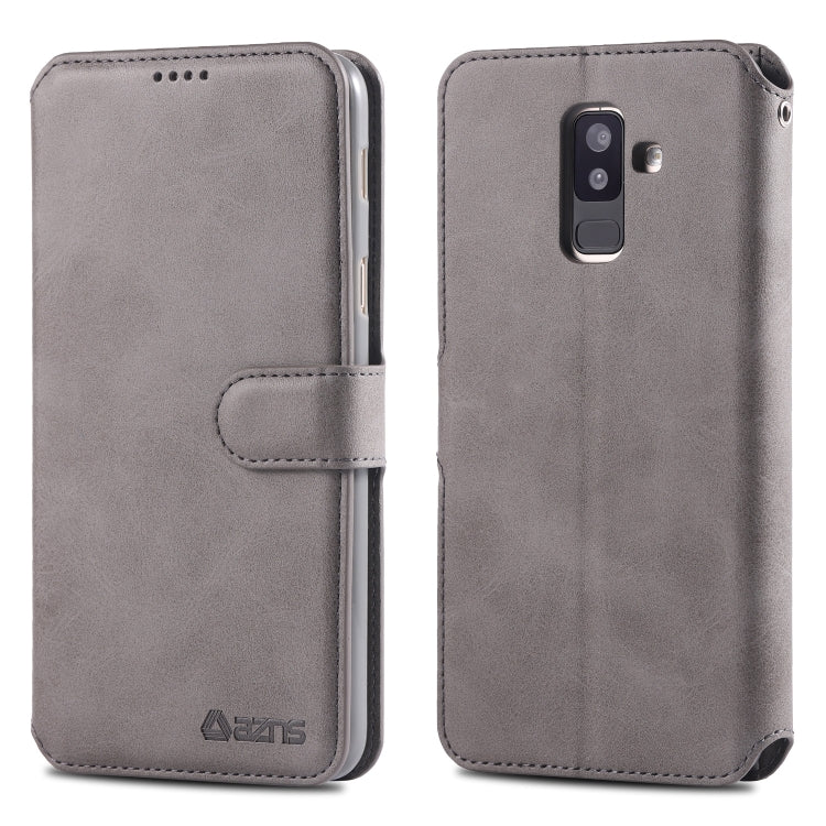 For Galaxy A6  Plus 2018 AZNS Calf Texture Magnetic Horizontal Flip PU Leather Case with Holder & Card Slots & Photo Frame