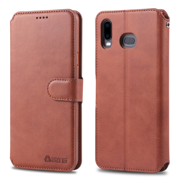 For Galaxy  A6s AZNS Calf Texture Magnetic Horizontal Flip PU Leather Case with Holder & Card Slots & Photo Frame