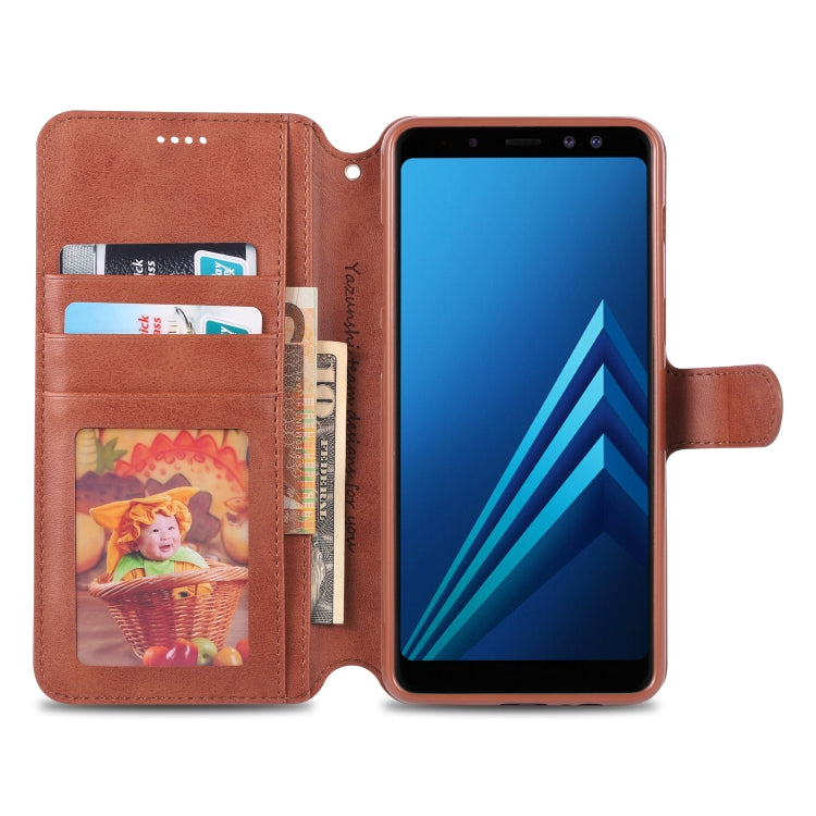 For Galaxy A8 Plus 2018 AZNS Calf Texture Magnetic Horizontal Flip PU Leather Case with Holder & Card Slots & Photo Frame