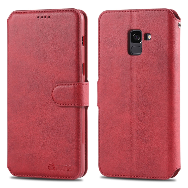 For Galaxy A8 Plus 2018 AZNS Calf Texture Magnetic Horizontal Flip PU Leather Case with Holder & Card Slots & Photo Frame
