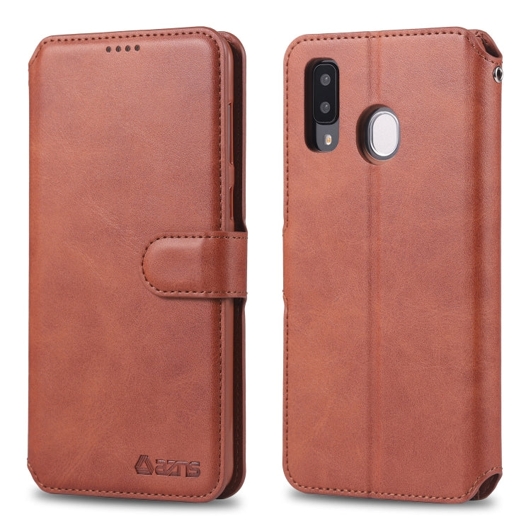 For  Galaxy A20e  AZNS Calf Texture Magnetic Horizontal Flip PU Leather Case with Holder & Card Slots & Photo Frame