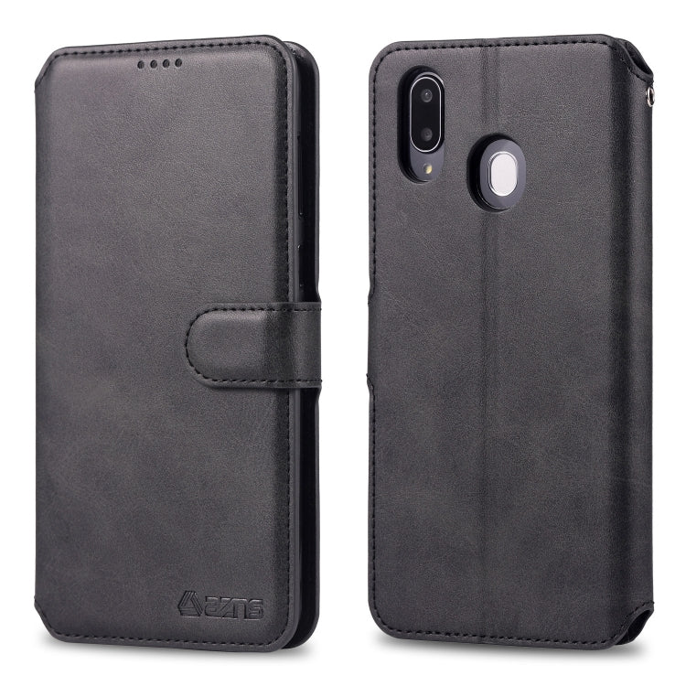 For Galaxy M20 AZNS Calf Texture Magnetic Horizontal Flip PU Leather Case with Holder & Card Slots & Photo Frame
