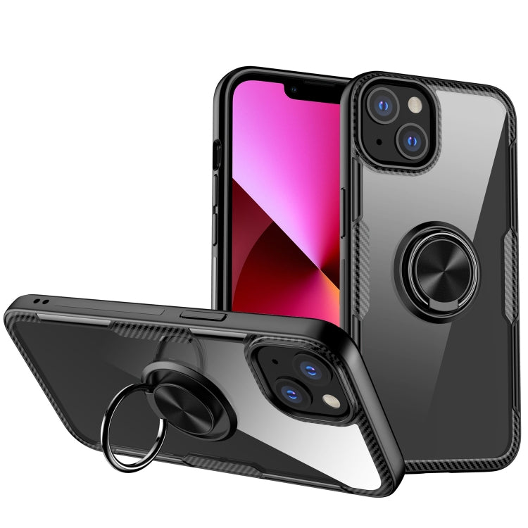 For iPhone 13 Shockproof Transparent TPU + Acrylic Protective Case with Ring Holder
