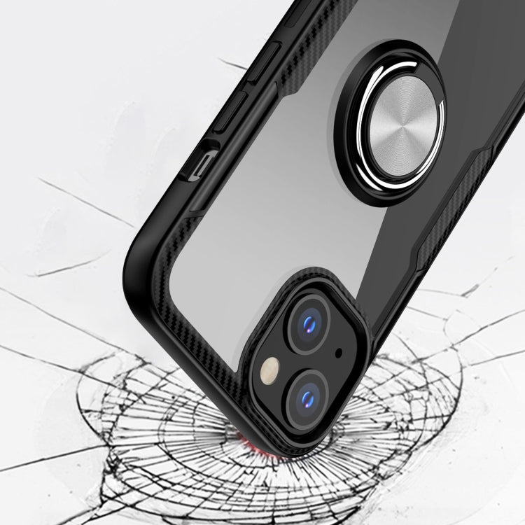 For iPhone 13 Shockproof Transparent TPU + Acrylic Protective Case with Ring Holder