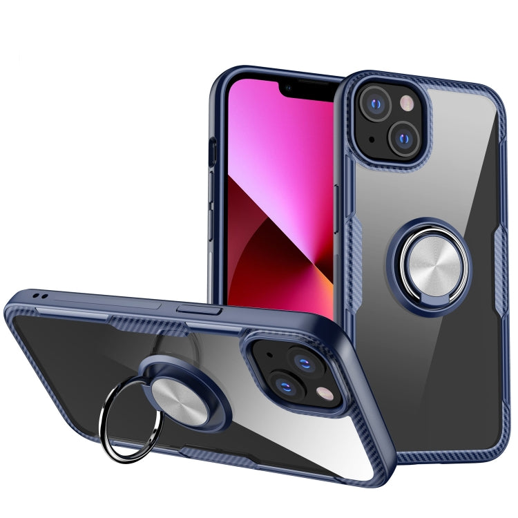 For iPhone 13 Shockproof Transparent TPU + Acrylic Protective Case with Ring Holder