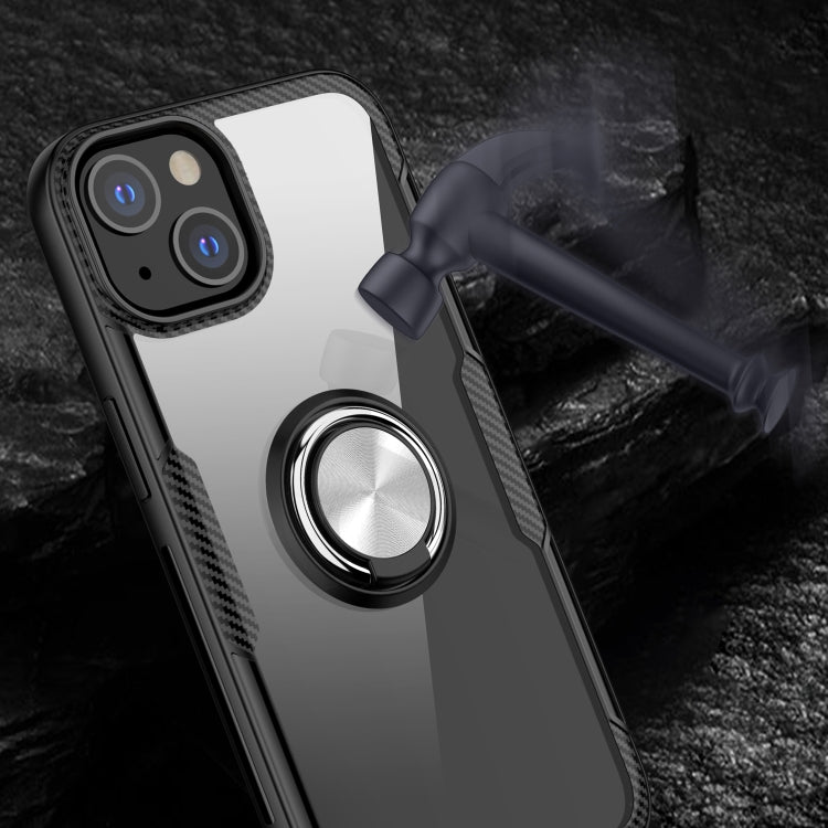 For iPhone 13 Shockproof Transparent TPU + Acrylic Protective Case with Ring Holder